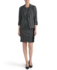 Kasper Womens Houndstooth Open Front Jacket Princess Seam Sleeveless Sheath Dress