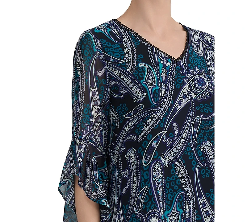 Kasper Women's Printed V-Neck Ruffle-Sleeve Blouse