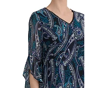 Kasper Women's Printed V-Neck Ruffle-Sleeve Blouse