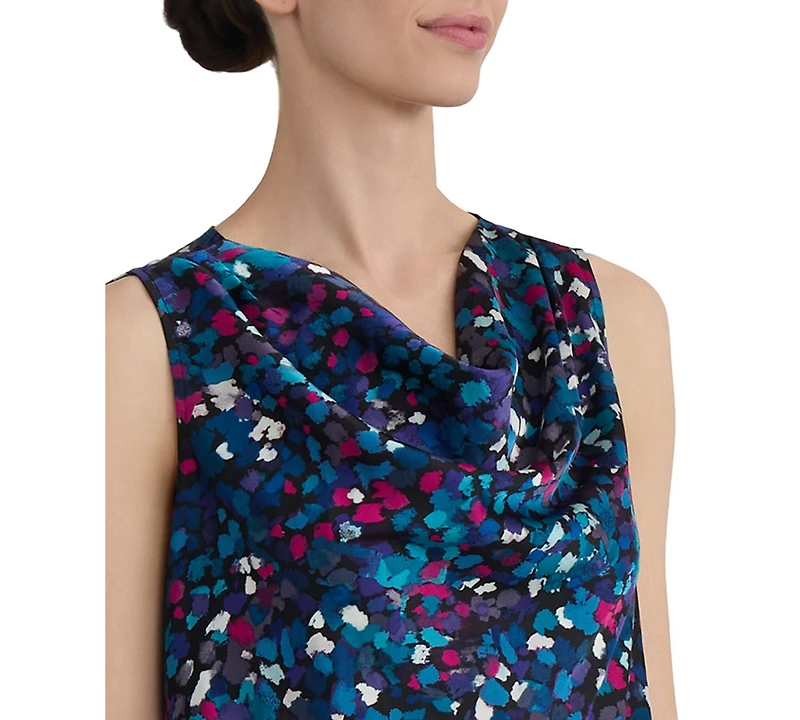 Kasper Women's Printed Pleated Cowlneck Sleeveless Top