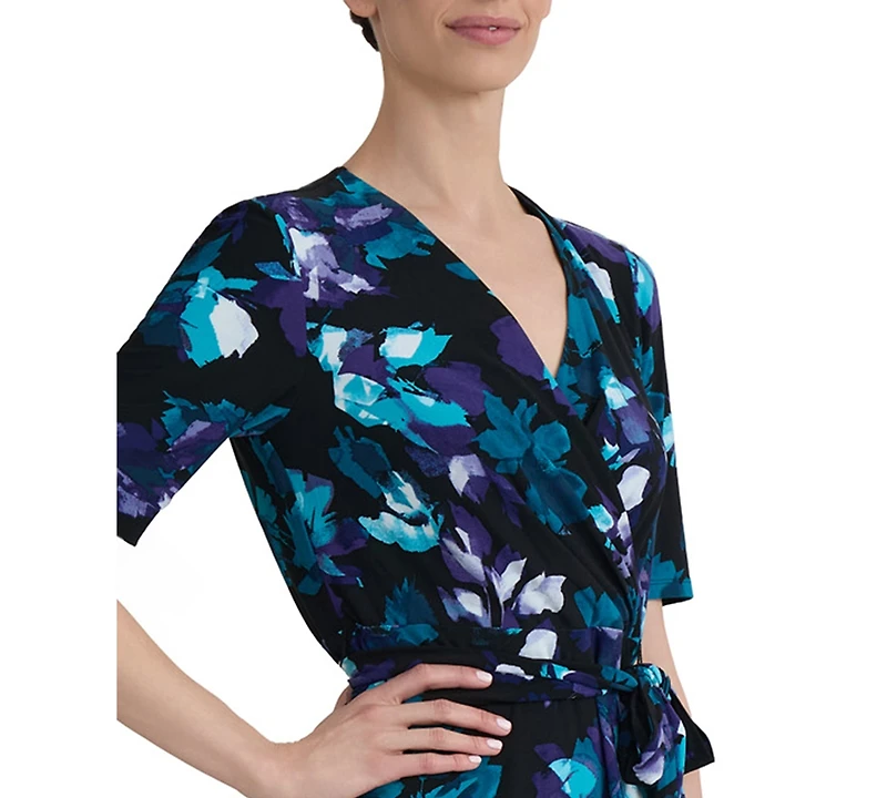 Kasper Women's Elbow-Sleeve Wrap-Front Fit & Flare Dress