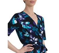 Kasper Women's Elbow-Sleeve Wrap-Front Fit & Flare Dress