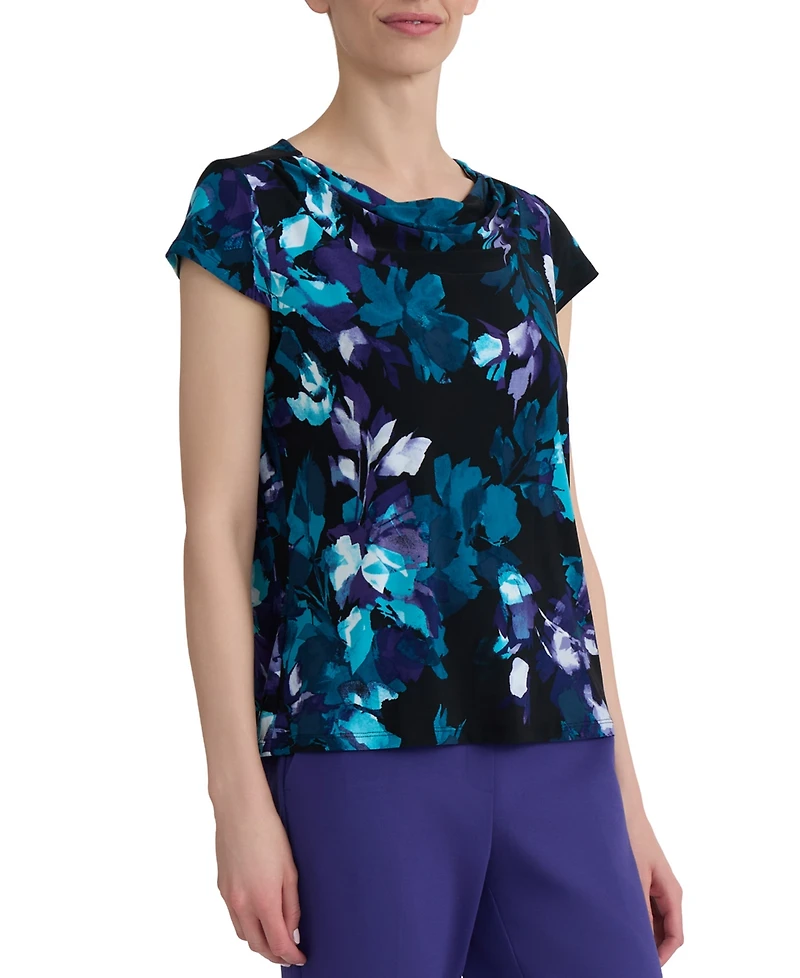 Kasper Women's Printed Cowl-Neck Cap-Sleeve Blouse