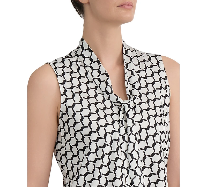 Kasper Women's Geo-Print Tie-Neck Sleeveless Blouse