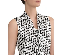 Kasper Women's Geo-Print Tie-Neck Sleeveless Blouse