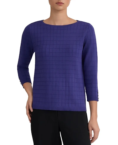 Kasper Women's Textured Boat-Neck 3/4-Sleeve Sweater