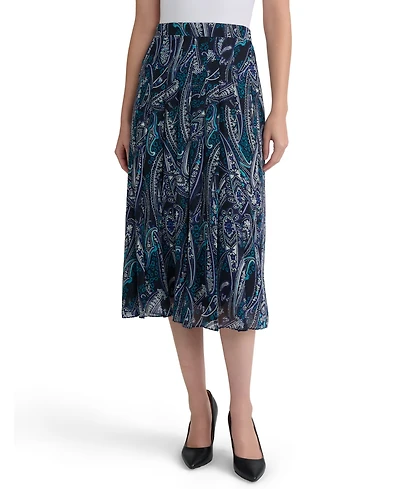 Kasper Women's Printed Pleated Pull-On Midi Skirt