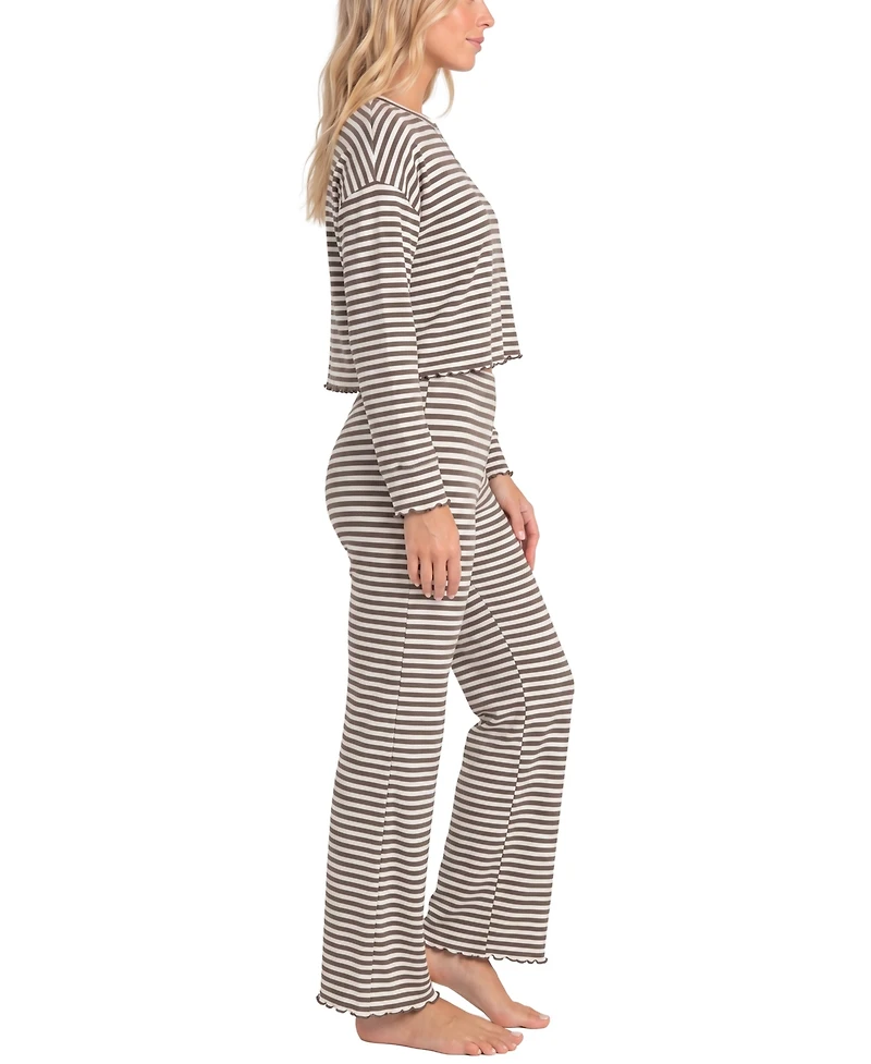 Sincerely Jules Women's WonderLuxe Striped Long-Sleeve Top and Wide-Leg Pants Pajama Set