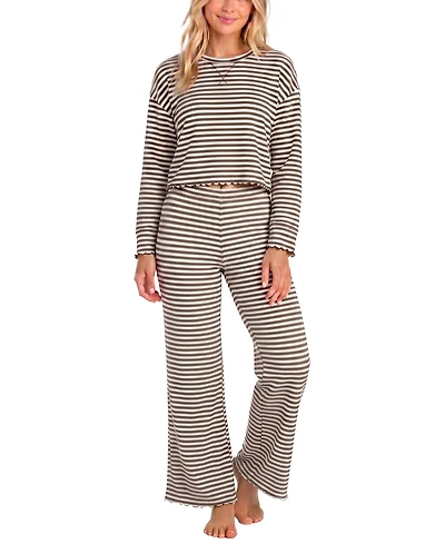 Sincerely Jules Women's WonderLuxe Striped Long-Sleeve Top and Wide-Leg Pants Pajama Set