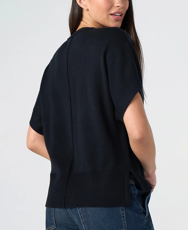 Liverpool Los Angeles Petite Short-Sleeve V-Neck Dolman Pullover Sweater