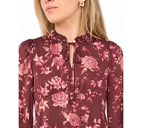 Msk Petite Tie Neck Satin Midi Floral A-Line Dress