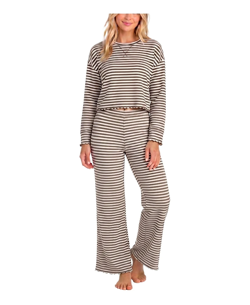 Sincerely Jules Women's WonderLuxe Striped Long-Sleeve Top and Wide-Leg Pants Pajama Set
