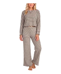 Sincerely Jules Women's WonderLuxe Striped Long-Sleeve Top and Wide-Leg Pants Pajama Set