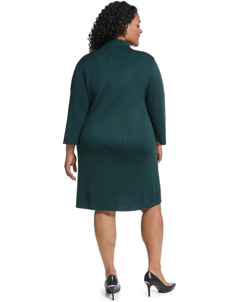 Jessica Howard Plus Knit Button-Front Collared Sweater Dress