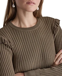 Bcbg Women's Ruffle-Trim Ribbed-Knit Long-Sleeve Crewneck Sweater