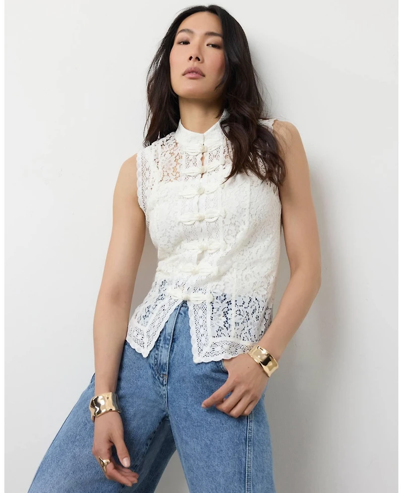 Mint Velvet Women's Lace Detail Military Top