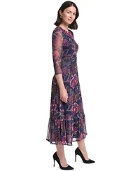 Jessica Howard Petite Floral-Print A-Line 3/4-Sleeve Midi Dress