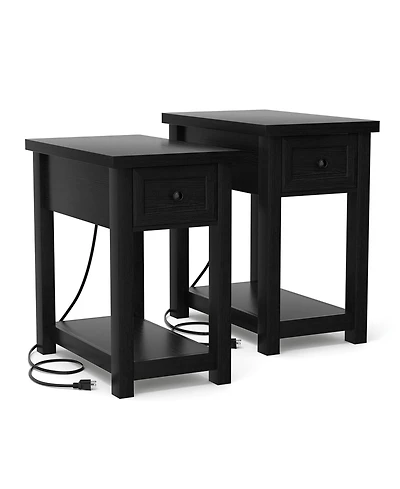 Aheaplus Set of 2 14" Wooden Nightstands with Charging Station and Drawer