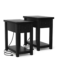 Aheaplus Set of 2 14" Wooden Nightstands with Charging Station and Drawer