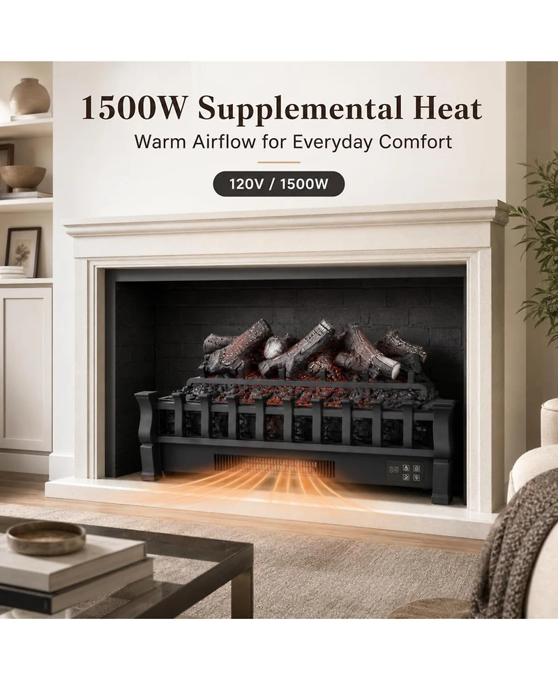 Gaomon 26 Inch Electric Fireplace Logs, 1500W Fireplace Heater with Wood Log Style, Single Flame, 3 Brightness Levels, Remote Control, Steel Abs, 120V