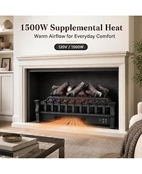 Gaomon 26 Inch Electric Fireplace Logs, 1500W Fireplace Heater with Wood Log Style, Single Flame, 3 Brightness Levels, Remote Control, Steel Abs, 120V