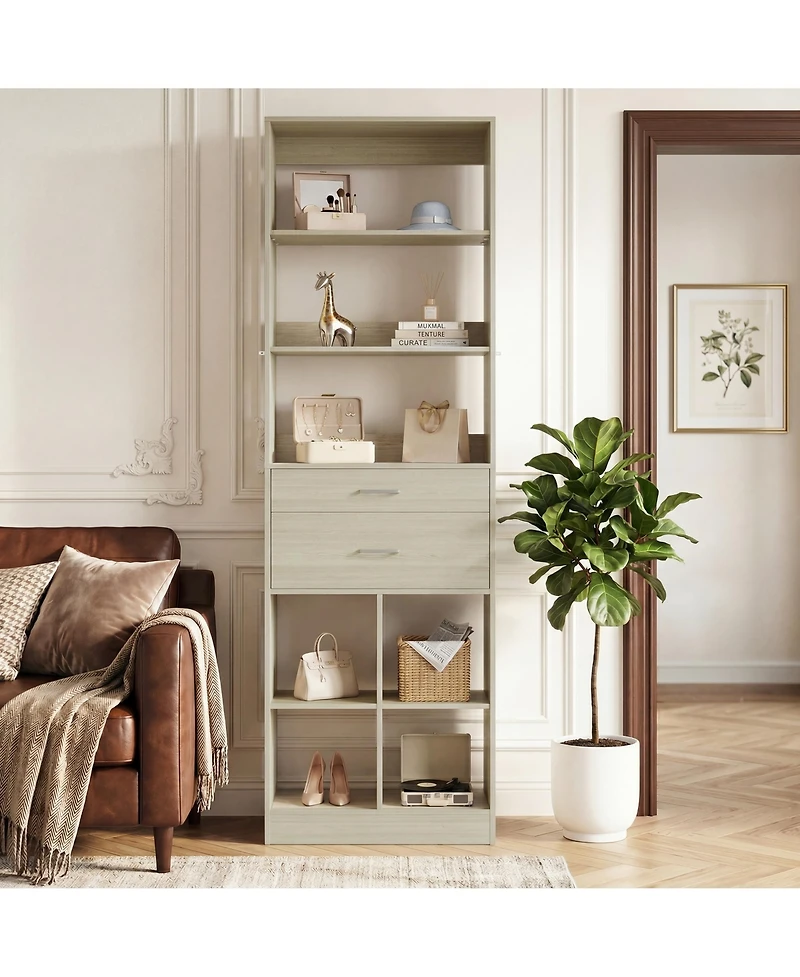 Aheaplus Small Wood Closet Organizer with Drawers and Storage Cubic for Bedroom