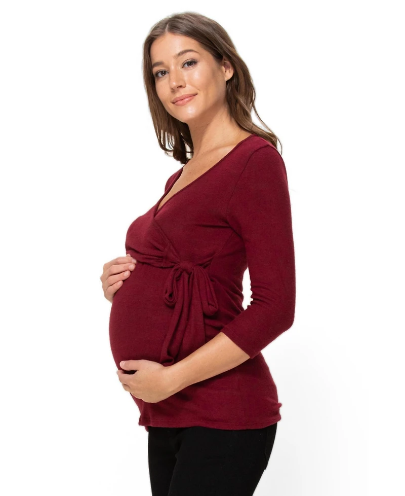 Hello Miz Women's Nursing Wrap V Neck 3/4 Sleeve Top