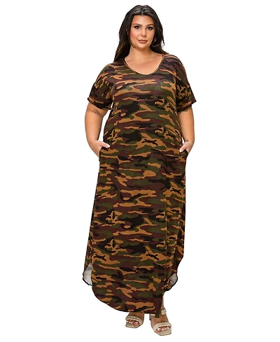 L I V D Plus Katt Camo Pocket Maxi Dress
