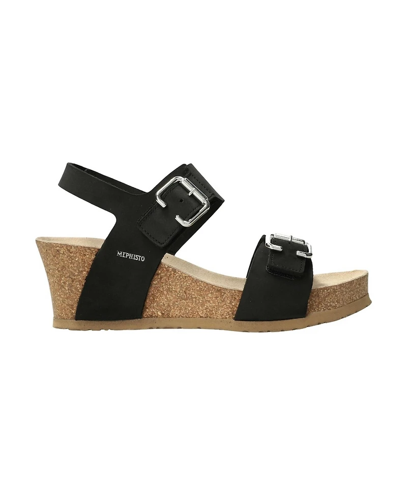 Mephisto Women's Lissandra Black Sandalbuck Platform Wedge Sandal