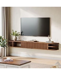 Tribesigns Floating Tv Stand with Fluted Storage Doors, Solid Wood Media Tv Stand with Cable Management, Entertainment Center