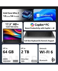 Hp 17.3" Business Copilot Ai Laptop, More WorkspaceandAI Task, Core Ultra 5 225U, Intel Graphics, 16GB DDR5, 1TB Ssd, Wi-Fi 6, Win11 Pro, Black