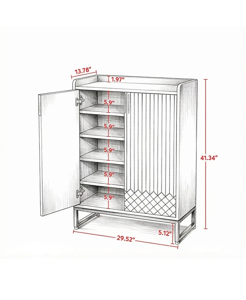Slickblue Freestanding Shoe Cabinet with 2 Doors and 5 Open Storage Cubbies