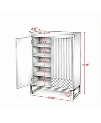 Slickblue Freestanding Shoe Cabinet with 2 Doors and 5 Open Storage Cubbies
