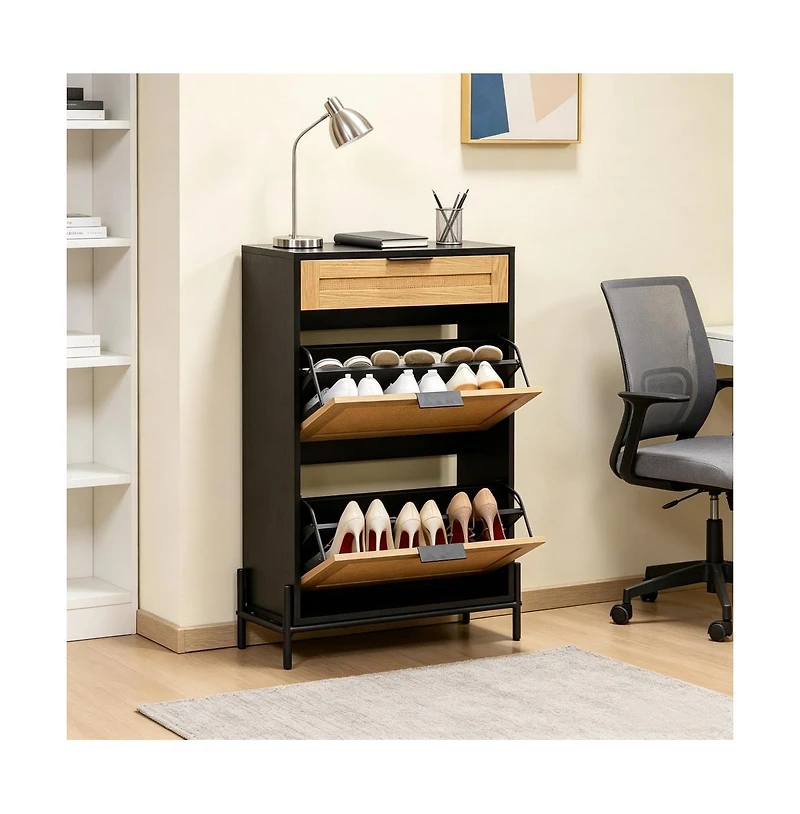 Slickblue Entryway Shoe Cabinet with 2 Flip-Top Drawers and Compact Storage