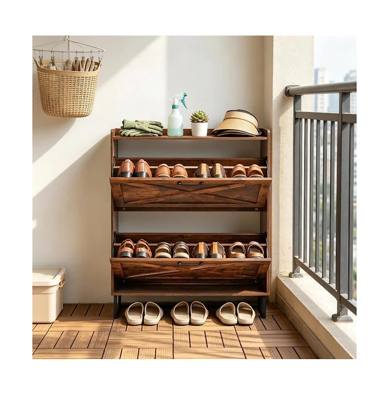 Slickblue 2 Drawer Shoe Storage Cabinet with Two Storage Layers per Drawer