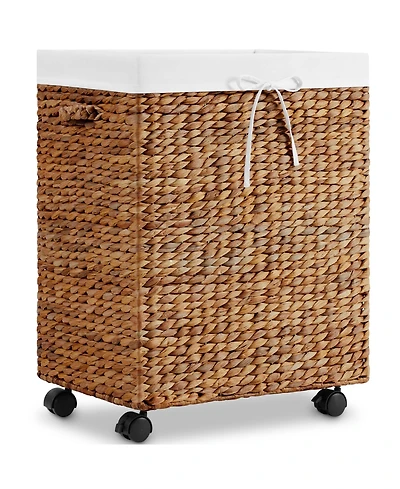 Best Choice Products Medium Laundry Hamper Rolling Wheels, Woven Hyacinth Basket Liner, 24 Gal