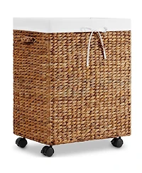 Best Choice Products Medium Laundry Hamper Rolling Wheels, Woven Hyacinth Basket Liner, 24 Gal