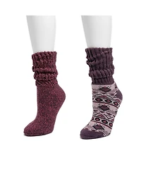 Muk Luks Women's 2 Pair Pack Slouch Heat Retainer Socks