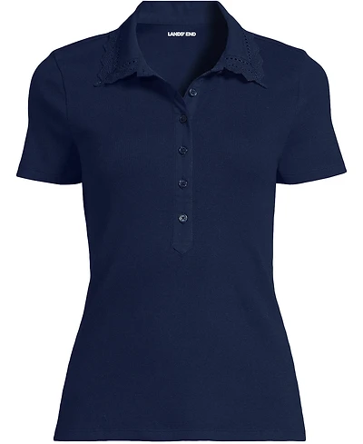 Lands' End Plus Short Sleeve Micro Rib Woven Collar Polo