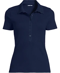 Lands' End Plus Short Sleeve Micro Rib Woven Collar Polo