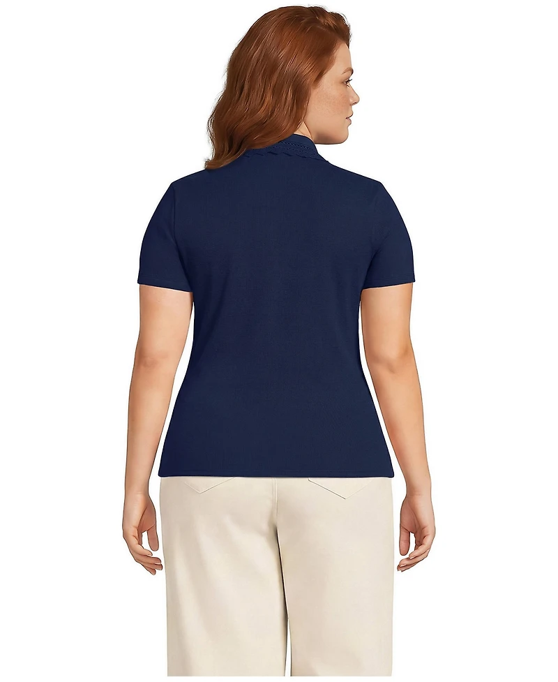 Lands' End Plus Short Sleeve Micro Rib Woven Collar Polo