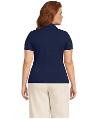 Lands' End Plus Short Sleeve Micro Rib Woven Collar Polo