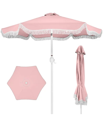 Best Choice Products 7.5ft Fringe Market Umbrella - Boho Patio Sunshade with Tilt, UPF50