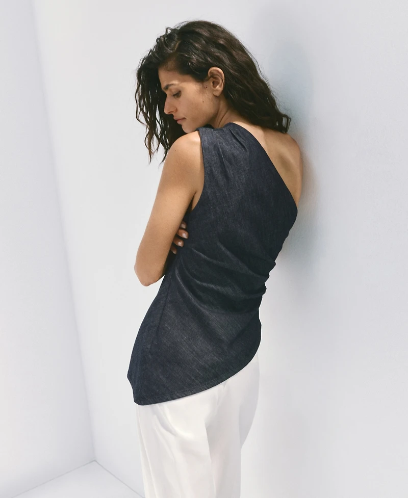 Mango Women's Asymmetrical Neckline Cotton Top