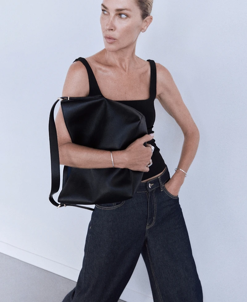 Mango Buckle Faux Leather Adjustable Bucket Bag