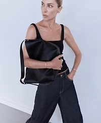 Mango Buckle Faux Leather Adjustable Bucket Bag