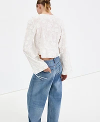 Mango Women's Floral Embroidery Cotton Blouse