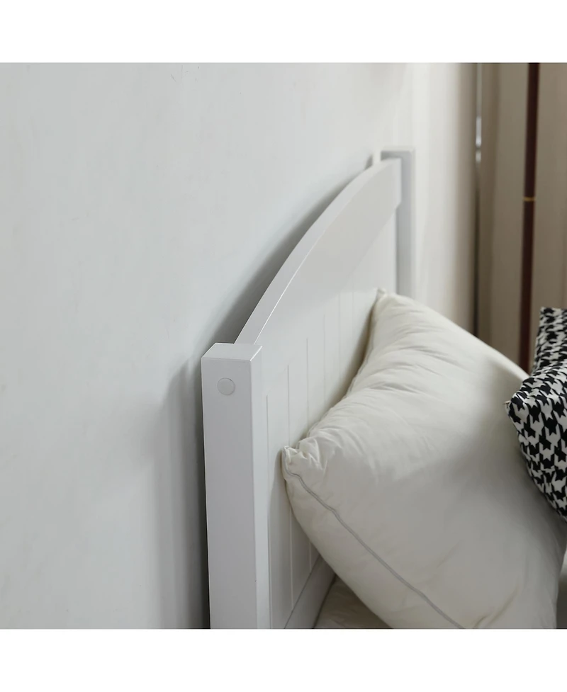 Slickblue Twin Pine Wood Bed with Curved Headboard and Vertical Stripes