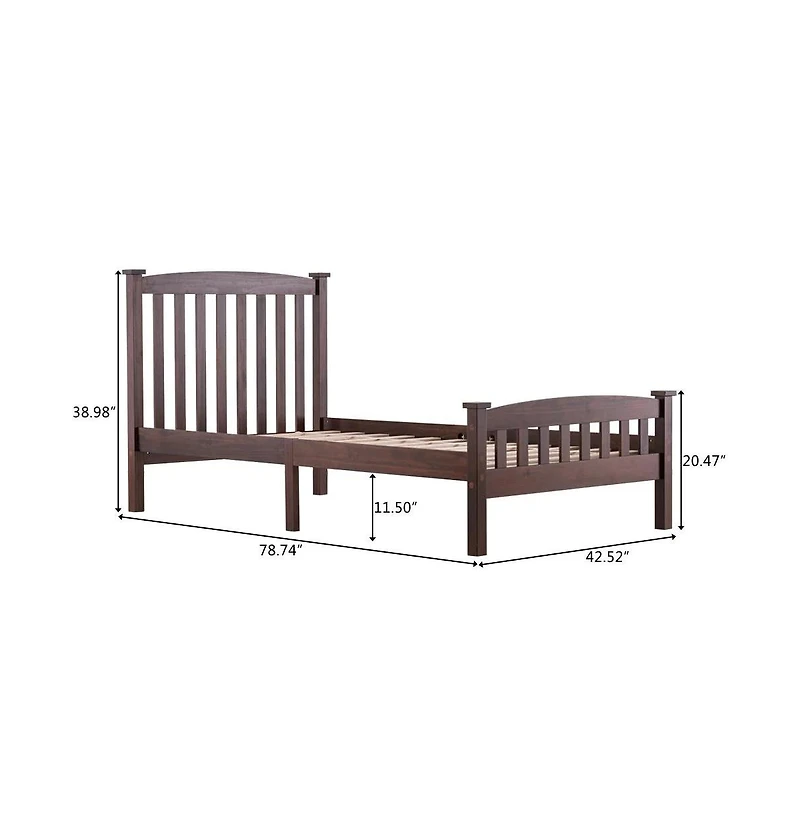Slickblue Twin Pine Wood Bed Frame with Curved Headboard and Footboard