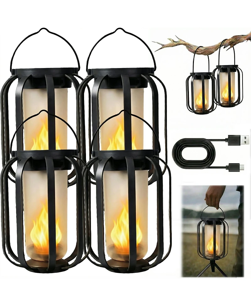 Cushry Solar Lanterns Outdoor Waterproof Hanging Solar Lantern Flickering Flame Solar Lights for Garden Patio Yard Decor ( Pieces